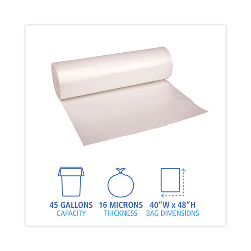 Picture of High Density Industrial Can Liners Coreless Rolls, 45 gal, 16 mic, 40" x 48", Natural, Perforated, 25 Bags/Roll, 10 Rolls/CT