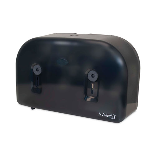 Picture of Valay Plastic Mini Jumbo Bath Tissue Dispenser, Two Rolls, 9.75 x 15.87 x 5.25, Black
