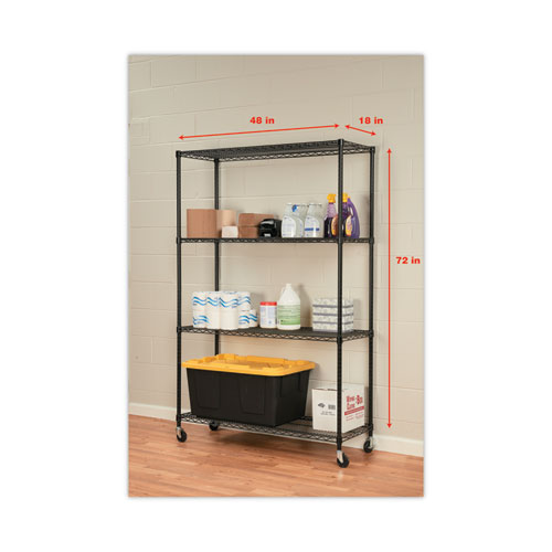 Picture of NSF Certified 4-Shelf Wire Shelving Kit with Casters, 48w x 18d x 72h, Black