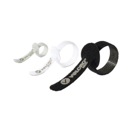Picture of Portable Cord Ties, (4) 3" x 0.25"/ (4) 5" x 0.38"/ (4) 7" x 0.5", Black/Gray/White, 12/Pack