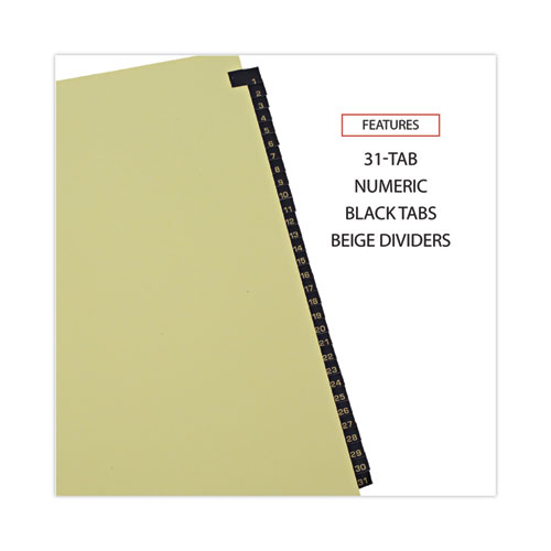 Picture of Deluxe Preprinted Simulated Leather Tab Dividers with Gold Printing, 31-Tab, 1 to 31, 11 x 8.5, Buff, 1 Set