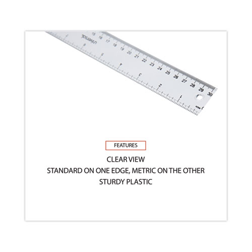 Picture of Clear Plastic Ruler, Standard/Metric, 12" Long, Clear