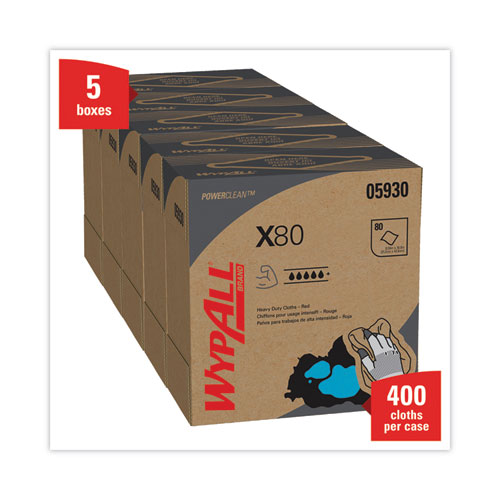 Picture of X80 Cloths, HYDROKNIT, POP-UP Box, 8.34 x 16.8, Red, 80/Box, 5 Box/Carton