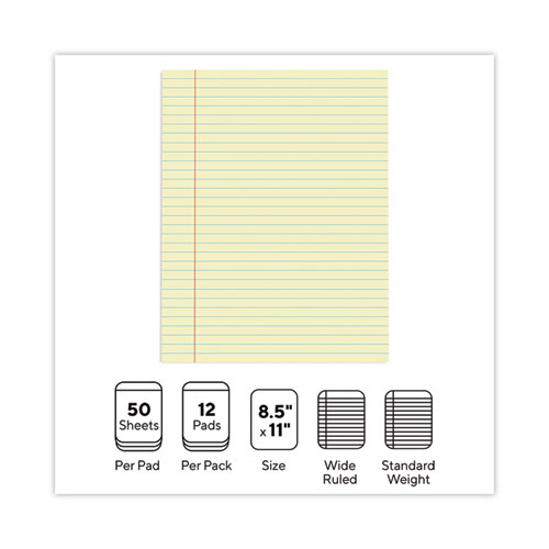 Picture of Glue Top Pads, Wide/Legal Rule, 50 Canary-Yellow 8.5 x 11 Sheets, Dozen