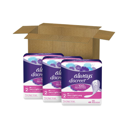 Picture of Discreet Incontinence Liners, Very Light Absorbency, Long, 44/Pack, 3 Packs/Carton