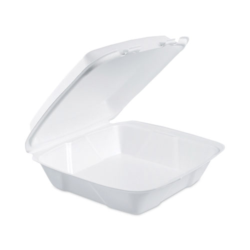 Picture of Insulated Foam Hinged Lid Containers, 1-Compartment, 9.01 x 9.4 x 3, White, 100/Pack, 2 Packs/Carton