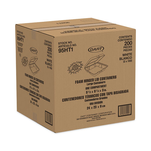 Picture of Insulated Foam Hinged Lid Containers, 1-Compartment, 9.3 x 9.5 x 3, White, 200/Pack, 2 Packs/Carton