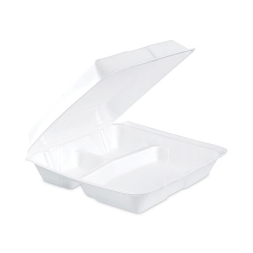 Picture of Insulated Foam Hinged Lid Containers, 3-Compartment, 9.3 x 9.5 x 3, White, 200/Pack, 2 Packs/Carton