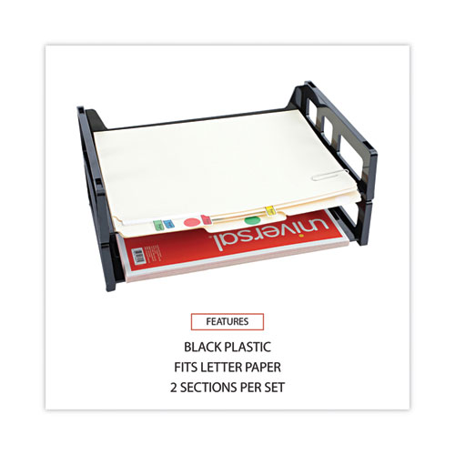 Picture of Recycled Plastic Side Load Desk Trays, 2 Sections, Letter Size Files, 13" x 9" x 2.75", Black