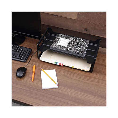 Picture of Recycled Plastic Side Load Desk Trays, 2 Sections, Legal Size Files, 16.25" x 9" x 2.75", Black