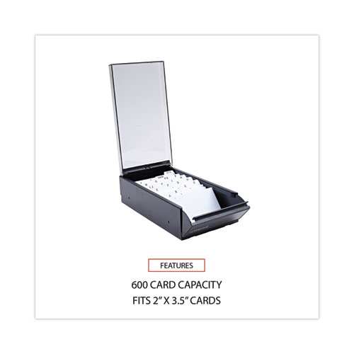 Picture of Business Card File, Holds 600 2 x 3.5 Cards, 4.25 x 8.25 x 2.5, Metal/Plastic, Black