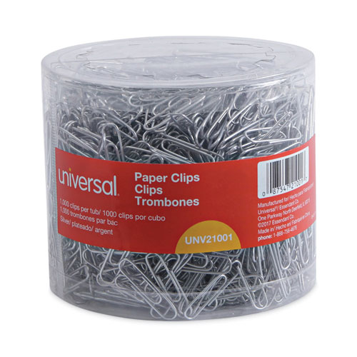 Picture of Plastic-Coated Paper Clips with Two-Compartment Dispenser Tub, (750) #2 Clips, (250) Jumbo Clips, Silver