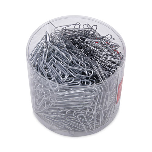 Picture of Plastic-Coated Paper Clips with Two-Compartment Dispenser Tub, (750) #2 Clips, (250) Jumbo Clips, Silver