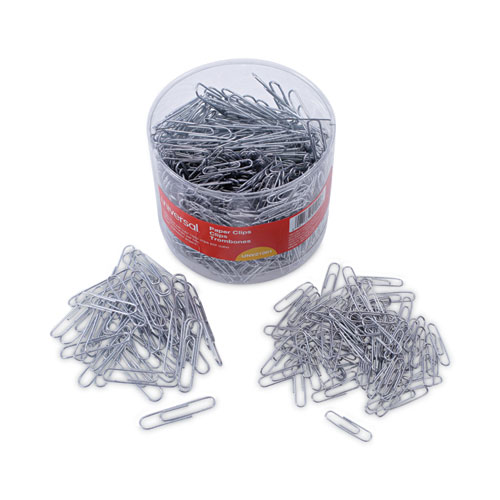 Picture of Plastic-Coated Paper Clips with Two-Compartment Dispenser Tub, (750) #2 Clips, (250) Jumbo Clips, Silver