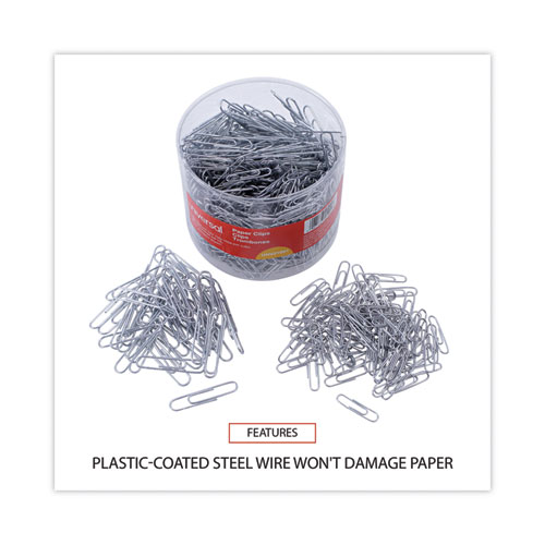 Picture of Plastic-Coated Paper Clips with Two-Compartment Dispenser Tub, (750) #2 Clips, (250) Jumbo Clips, Silver