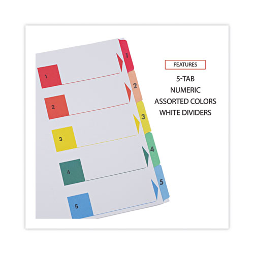 Picture of Deluxe Table of Contents Dividers for Printers, 5-Tab, 1 to 5; Table Of Contents, 11 x 8.5, White, 6 Sets