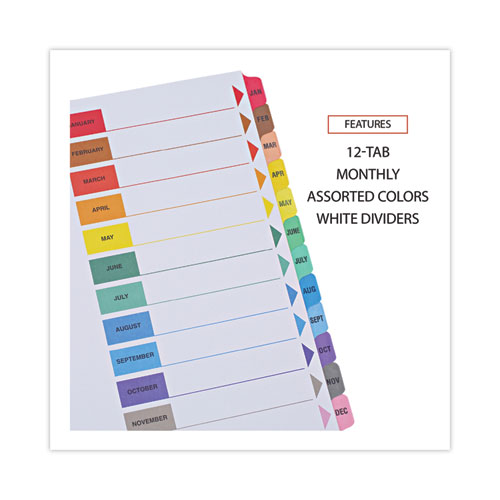 Picture of Deluxe Table of Contents Dividers for Printers, 12-Tab, Jan. to Dec., 11 x 8.5, White, 1 Set