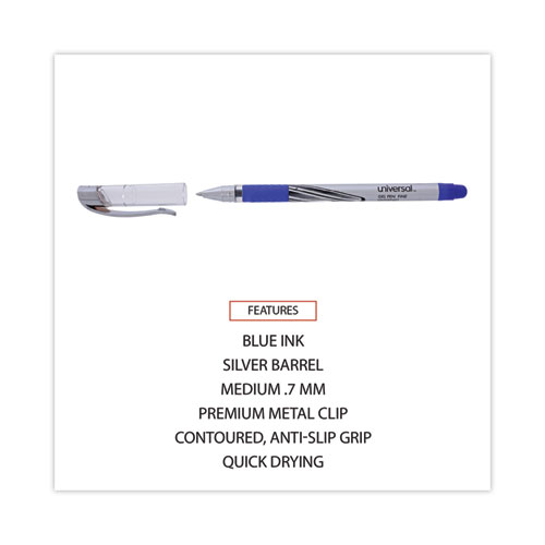 Picture of Gel Pen, Stick, Medium 0.7 mm, Blue Ink, Silver/Blue Barrel, Dozen