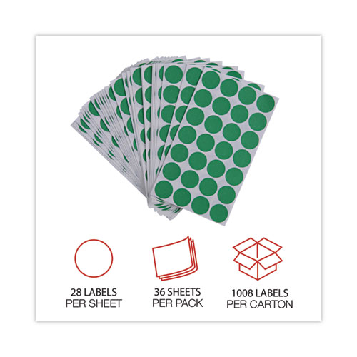 Picture of Self-Adhesive Removable Color-Coding Labels, 0.75" dia, Green, 28/Sheet, 36 Sheets/Pack