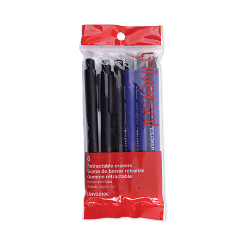 Pen-Style+Retractable+Eraser%2C+For+Pencil+Marks%2C+White+Eraser%2C+Assorted+Barrel+Colors%2C+6%2Fpack