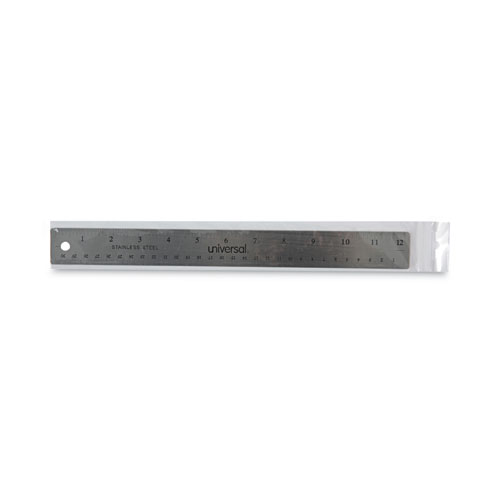 Picture of Stainless Steel Ruler with Cork Back and Hanging Hole, Standard/Metric, 12" Long