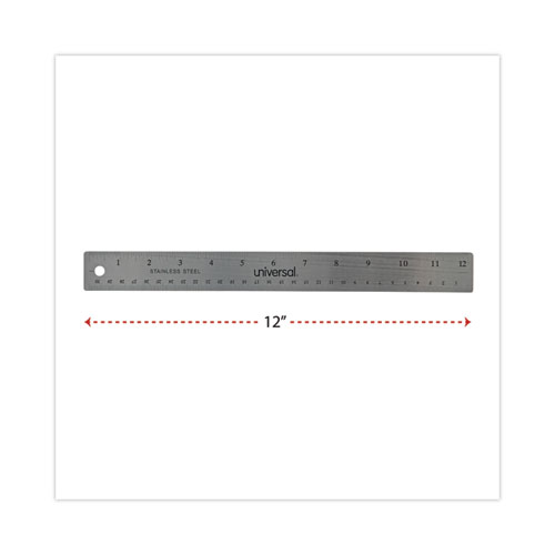 Picture of Stainless Steel Ruler with Cork Back and Hanging Hole, Standard/Metric, 12" Long