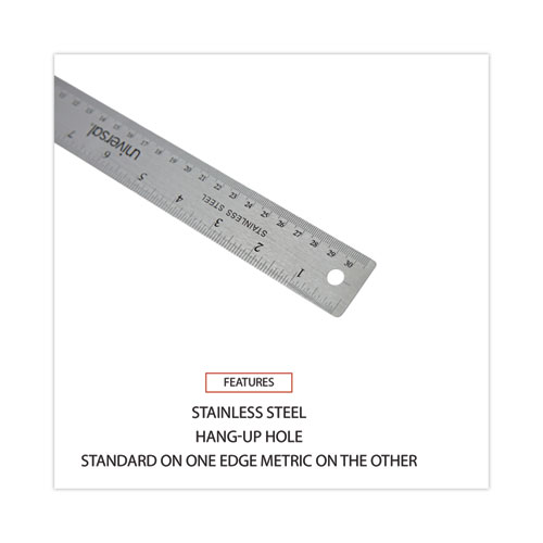 Picture of Stainless Steel Ruler with Cork Back and Hanging Hole, Standard/Metric, 12" Long