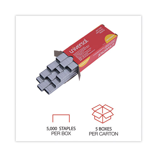 Picture of Standard Chisel Point Staples, 0.25" Leg, 0.5" Crown, Steel, 5,000/Box, 5 Boxes/Pack, 25,000/Pack