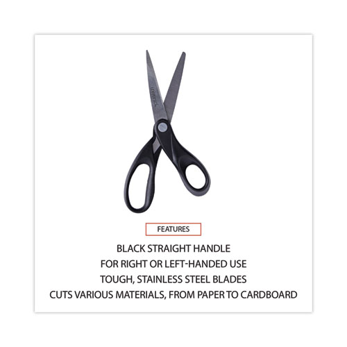 Picture of Stainless Steel Office Scissors, 8" Long, 3.75" Cut Length, Black Straight Handle