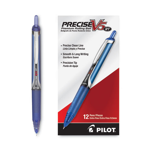 Picture of Precise V5RT Roller Ball Pen, Retractable, Extra-Fine 0.5 mm, Blue Ink, Blue Barrel