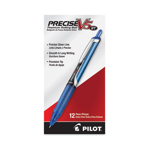 Picture of Precise V5RT Roller Ball Pen, Retractable, Extra-Fine 0.5 mm, Blue Ink, Blue Barrel