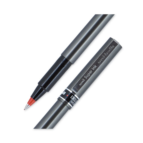 Picture of Deluxe Roller Ball Pen, Stick, Extra-Fine 0.5 mm, Red Ink, Metallic Gray/Black/Red Barrel, Dozen