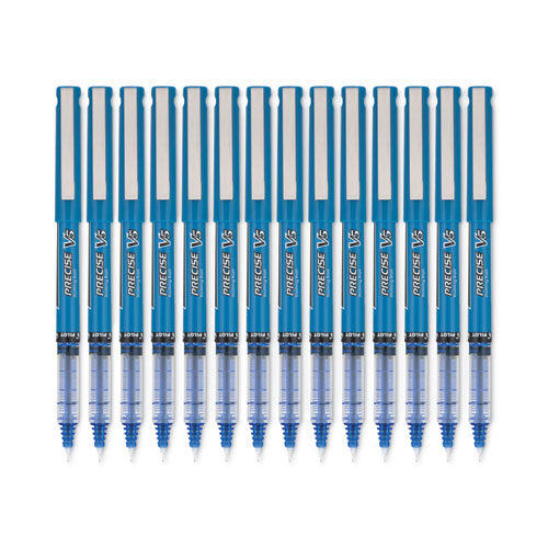 Picture of Precise V5 Roller Ball Pen, Stick, Extra-Fine 0.5 mm, Blue Ink, Blue/Clear Barrel, Dozen