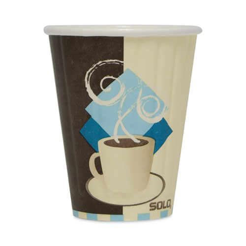 Duo Shield Insulated Paper Hot Cups, 8 Oz, Tuscan Cafe, Chocolate/blue/beige, 1,000/carton