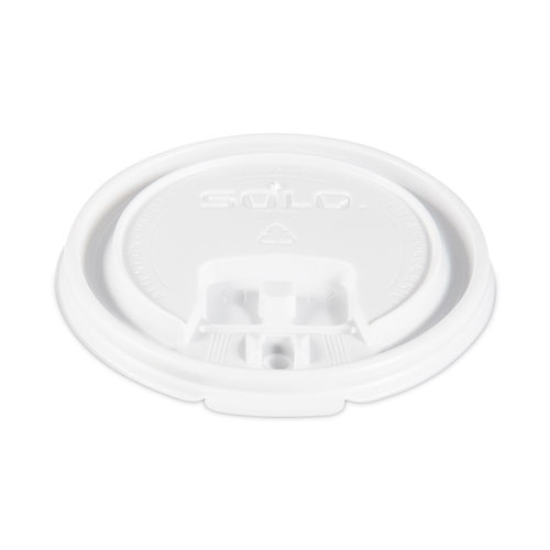 Picture of Lift Back and Lock Tab Lids for Paper Cups, Fits 8 oz Cups, White, 100/Sleeve, 10 Sleeves/Carton