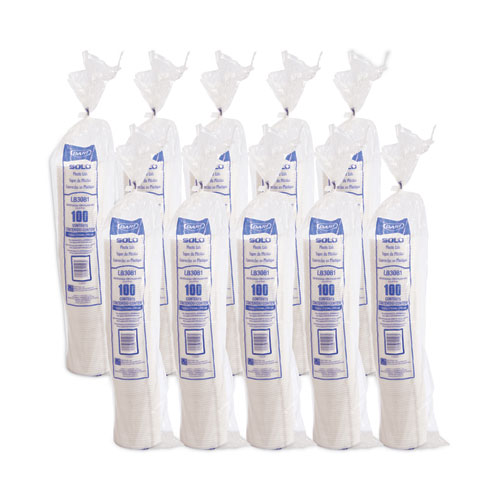 Picture of Lift Back and Lock Tab Lids for Paper Cups, Fits 8 oz Cups, White, 100/Sleeve, 10 Sleeves/Carton