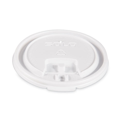 Picture of Lift Back and Lock Tab Lids for Paper Cups, Fits 10 oz Cups, White, 100/Sleeve, 10 Sleeves/Carton