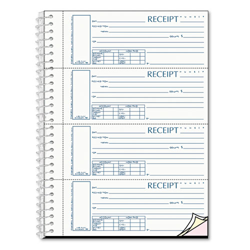 Picture of Spiralbound Unnumbered Money Receipt Book, Three-Part Carbonless, 7 x 2.75, 4 Forms/Sheet, 120 Forms Total