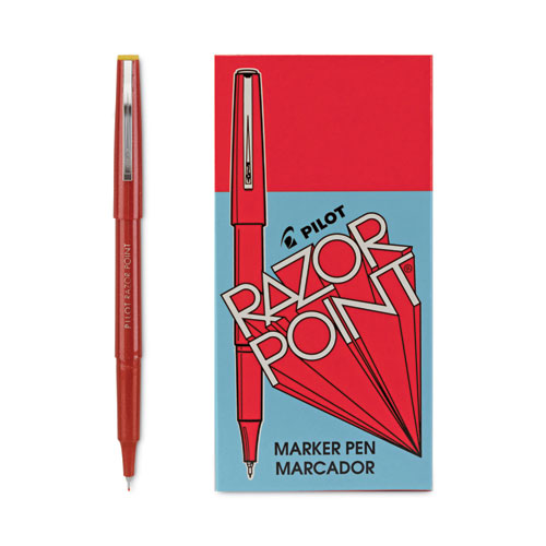 Picture of Razor Point Fine Line Porous Point Pen, Stick, Extra-Fine 0.3 mm, Red Ink, Red Barrel, Dozen