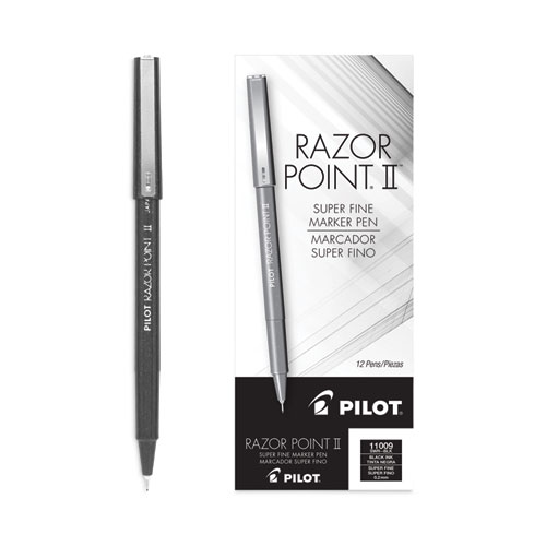 Razor+Point+II+Super+Fine+Line+Porous+Point+Pen%2C+Stick%2C+Ultra-Fine+0.2+mm%2C+Black+Ink%2C+Black+Barrel%2C+Dozen