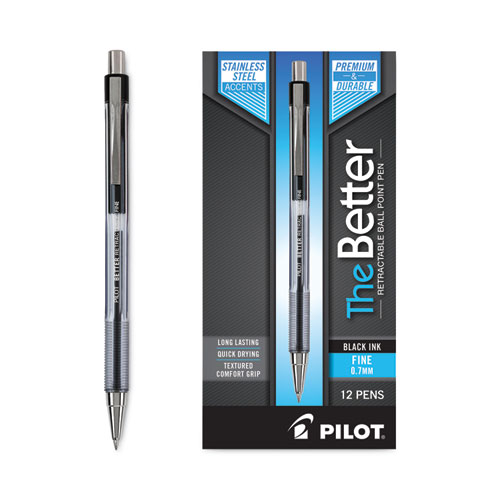 Picture of Better Ballpoint Pen, Retractable, Fine 0.7 mm, Black Ink, Smoke Barrel, Dozen