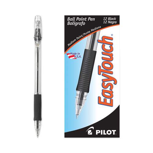 Picture of EasyTouch Ballpoint Pen, Stick, Medium 1 mm, Black Ink, Clear/Black Barrel, Dozen