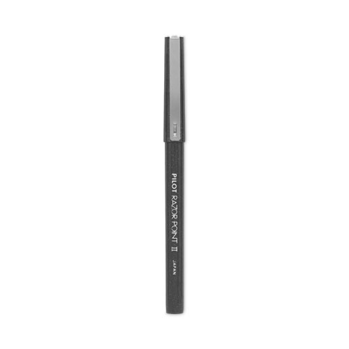 Picture of Razor Point II Super Fine Line Porous Point Pen, Stick, Ultra-Fine 0.2 mm, Black Ink, Black Barrel, Dozen