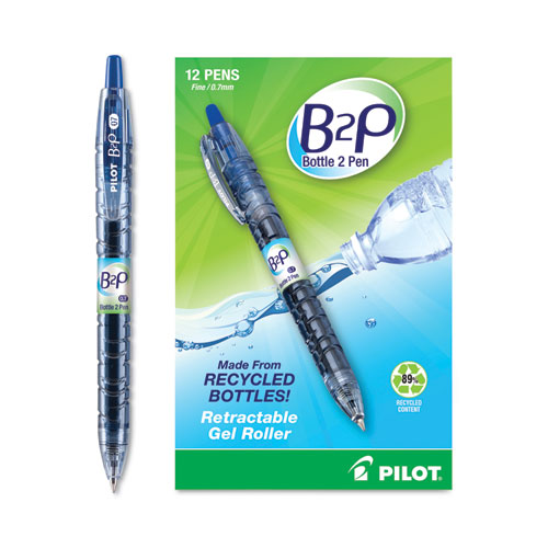 Picture of B2P Bottle-2-Pen Recycled Gel Pen, Retractable, Fine 0.7 mm, Blue Ink, Translucent Blue Barrel