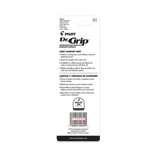 Picture of Dr. Grip Ballpoint Pen, Retractable, Medium 1 mm, Black Ink, Black Barrel