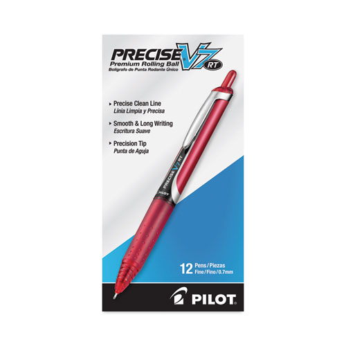 Picture of Precise V7RT Roller Ball Pen, Retractable, Fine 0.7 mm, Red Ink, Red Barrel