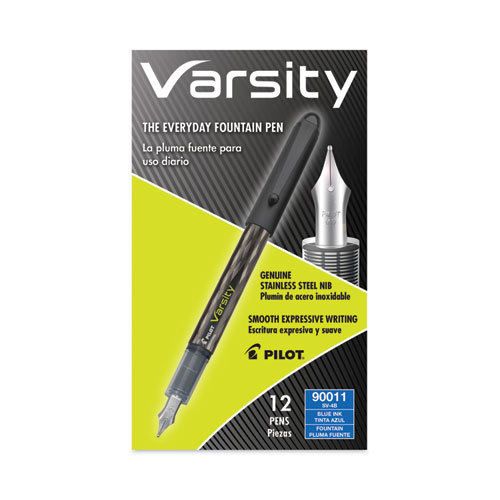 Picture of Varsity Fountain Pen, Medium 1 mm, Blue Ink, Clear/Black/Blue Barrel