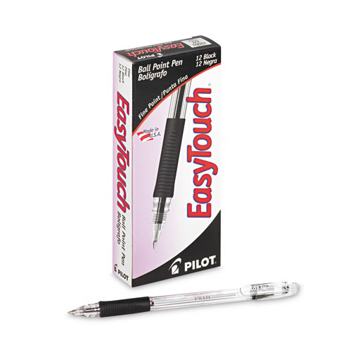 Picture of EasyTouch Ballpoint Pen, Stick, Fine 0.7 mm, Black Ink, Clear/Black Barrel, Dozen