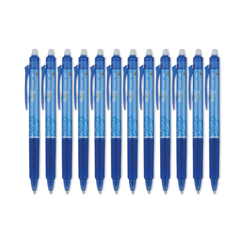 Picture of FriXion Clicker Erasable Gel Pen, Retractable, Extra-Fine 0.5 mm, Blue Ink, Blue Barrel, Dozen