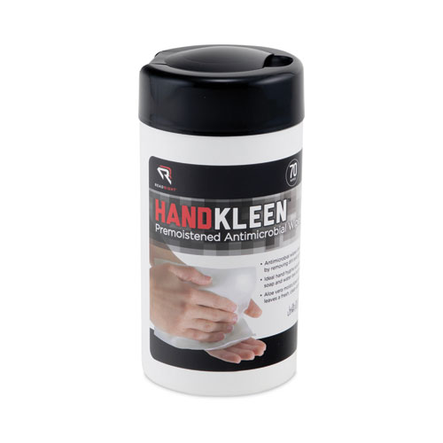 HandKleen+Premoistened+Antibacterial+Wipes%2C+Cloth%2C+5.5+x+6.5%2C+Unscented%2C+White%2C+70%2FTub